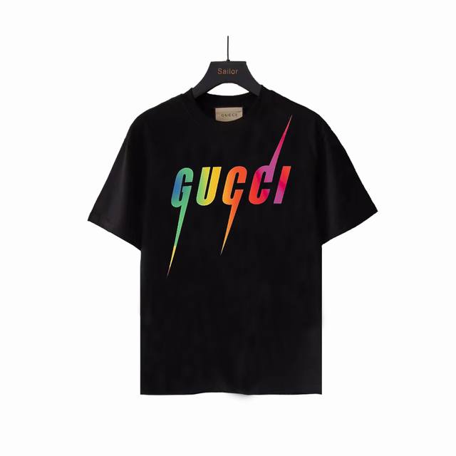 Actual details + size chart Gucci Colorful Lightning Logo Print T-shirt Made of