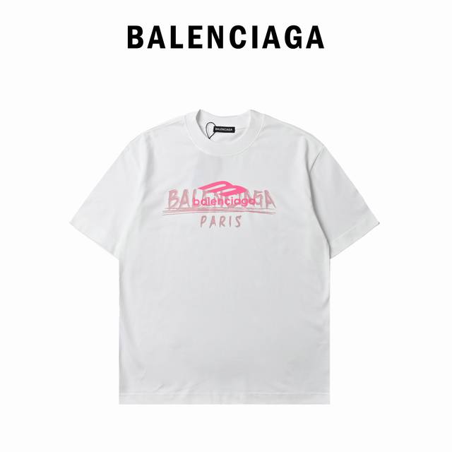 Balenciaga pink letter print short-sleeved T-shirt Simple T-shirt, classic and v