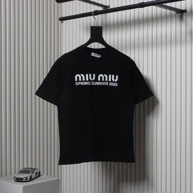 Miu Miu 25Ss Big Miu slogan printed short sleeves are made of 260g double yarn h