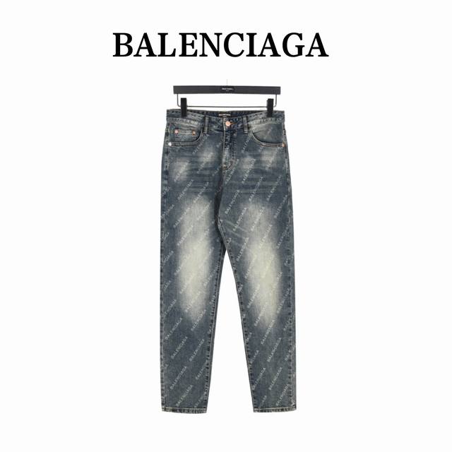 Balenciaga new full print oblique bullet screen denim trousers Classic washed co