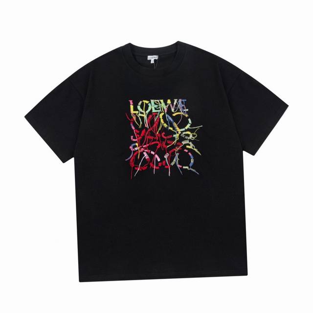 Loewe New summer style, colorful tassel letter embroidery round neck short-sleev