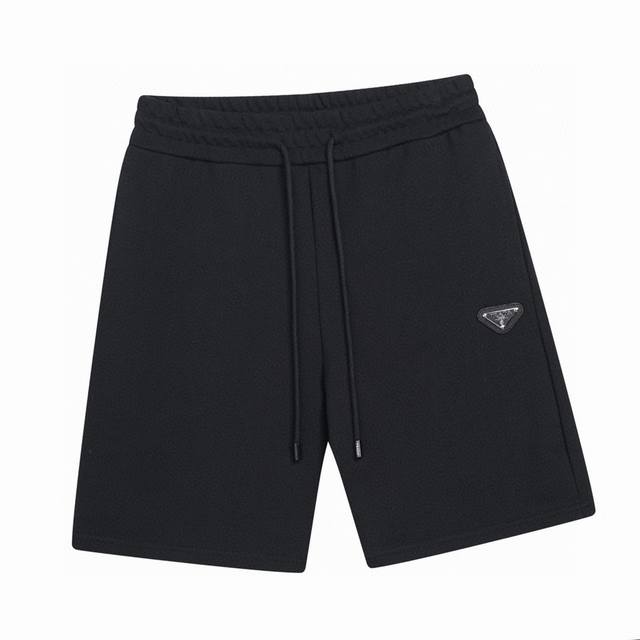 Prada Summer new classic triangle logo red rubber strip casual shorts, high-qual