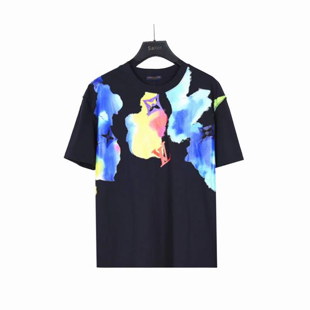 Actual details + size chart Louis Vuitton watercolor graffiti art print short-sl