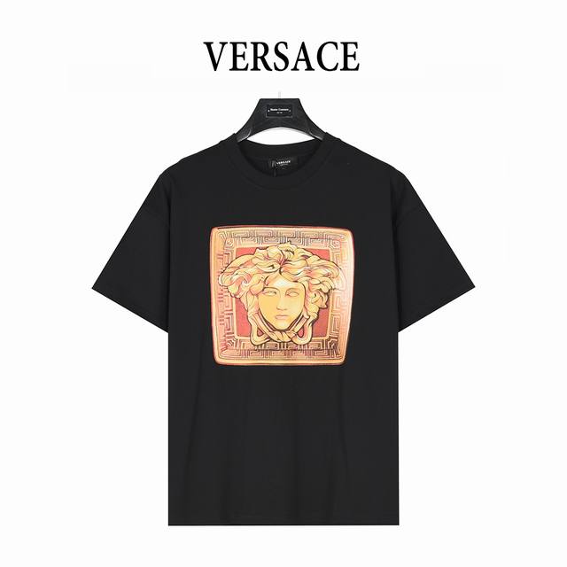 Versace checkered Medusa head print logo short-sleeved T-shirt Summer channel li