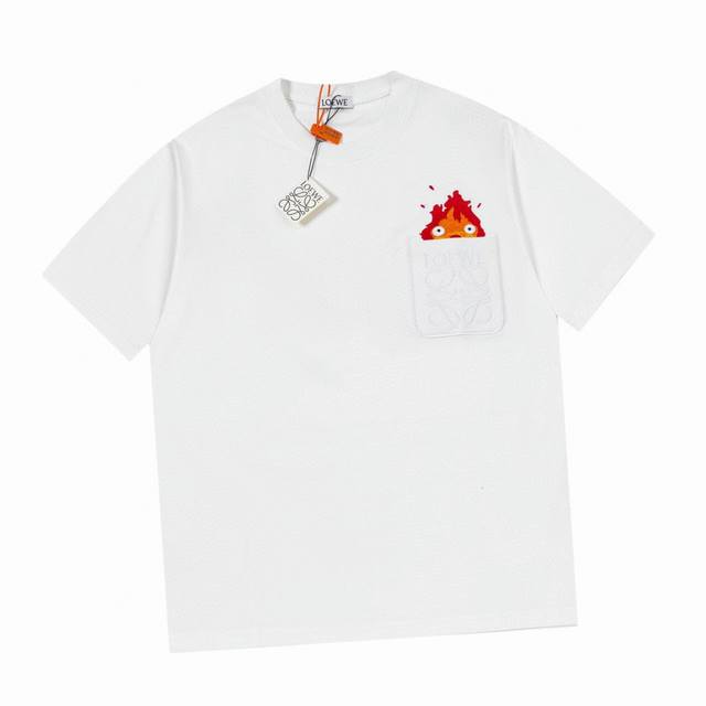 Loewe New summer style, flame pocket embroidery round neck short-sleeved T-shirt