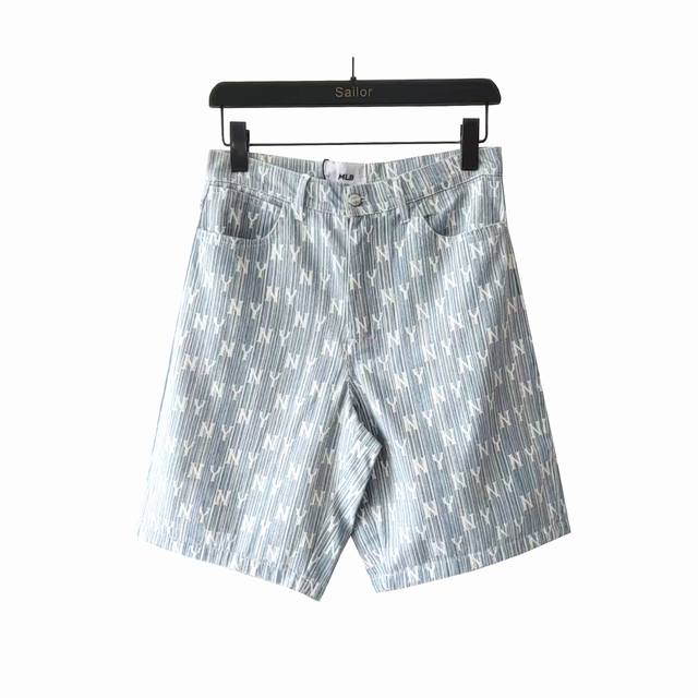 Real shot details + details Mlb Yankees Ny full print washed denim shorts Ny ful