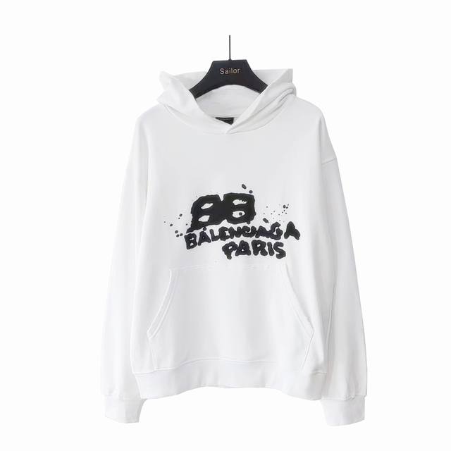 Actual details + size chart Balenciaga Bb hand-painted graffiti hooded sweatshir