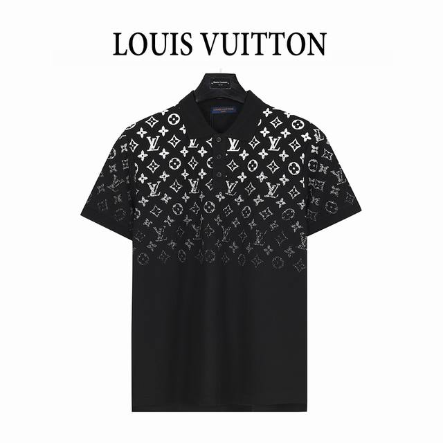 Louisvuitton short-sleeved Polo shirt with gradient monogram print Custom-made i