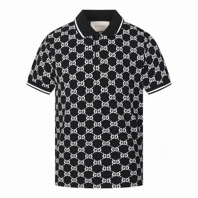 Gucci Summer new full-print small letter print lapel short-sleeved Polo shirt, h