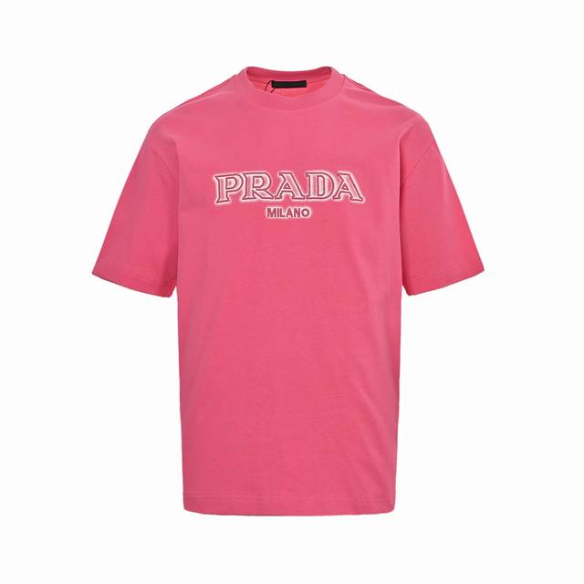 Prada Prada large logo letter embroidered short sleeves Selected long-staple cot