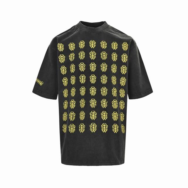 Chrome Hearts 25Ss back sword multi-label print washed short sleeves Light luxur