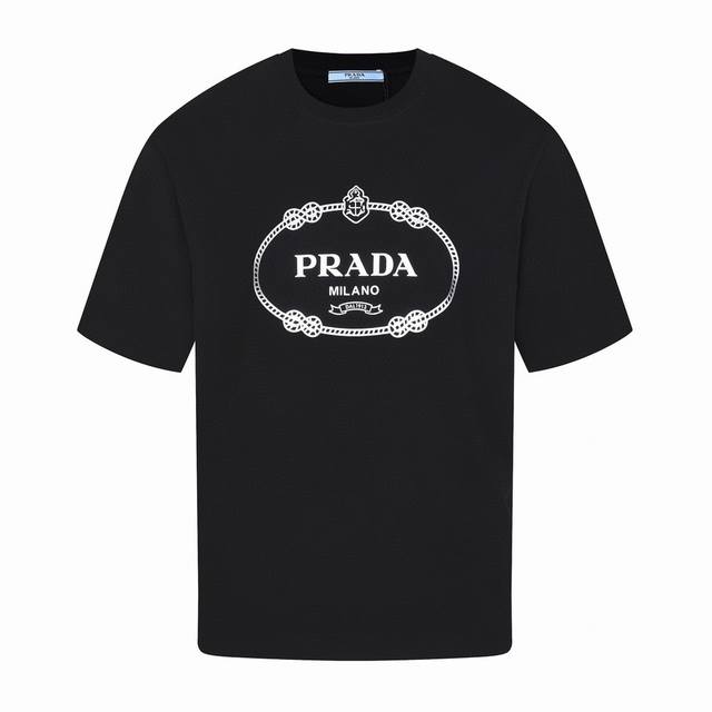 Prada New summer classic letter print round neck short-sleeved T-shirt with high