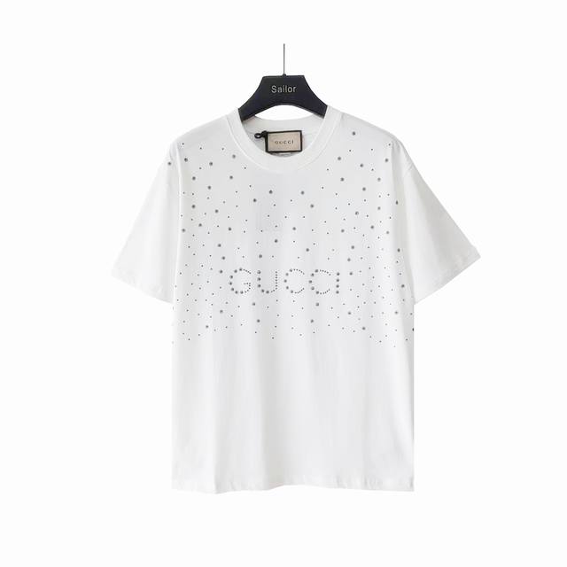 Actual details + size chart Gucci 24Ss snowflake letter hot diamond short-sleeve