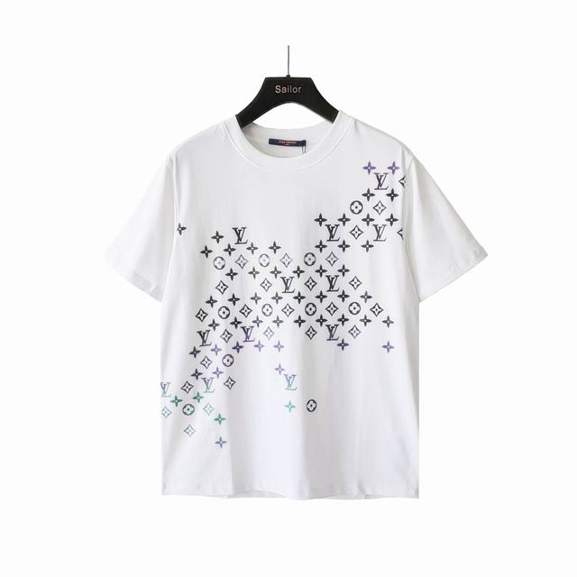 Actual details + size chart Lv Louis Vuitton gradient short-sleeved T-shirt Fabr