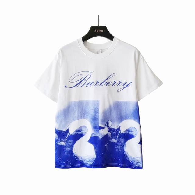 Actual details + size chart Burberry swan landscape letter print short sleeves L
