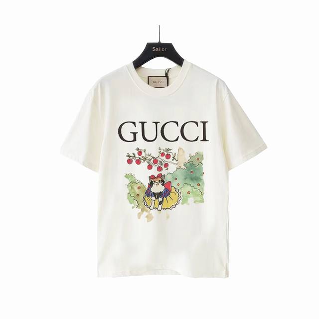 Actual details + size chart Gucci funny cartoon cat princess collar short sleeve