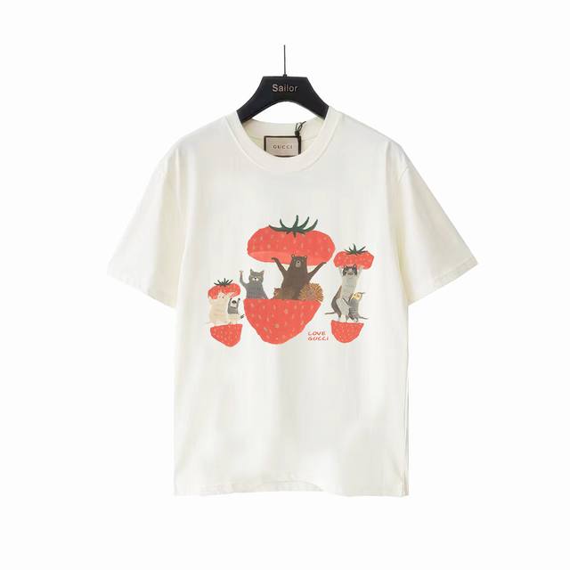 Actual details + size chart Gucci Fun Cartoon Zoo Ball Round Neck Short Sleeves