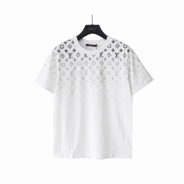 Actual details + size chart Lv Louis Vuitton Logo gradient print short-sleeved T
