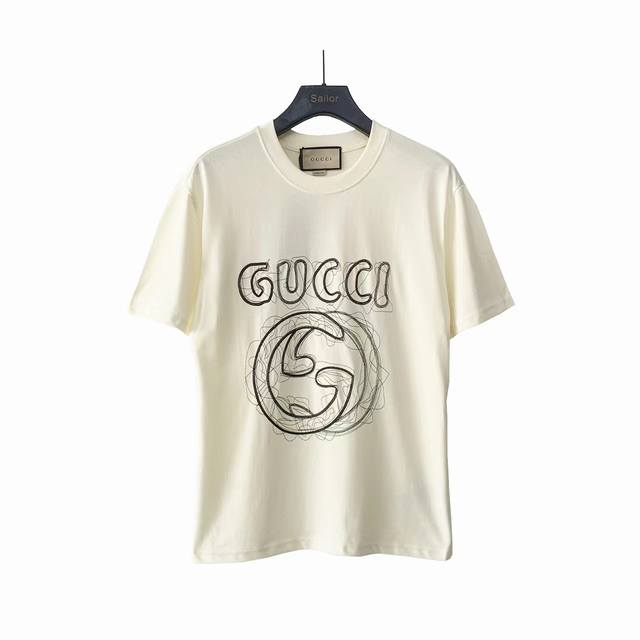 Actual details + size chart Gucci hand-painted custom embroidered logo round nec