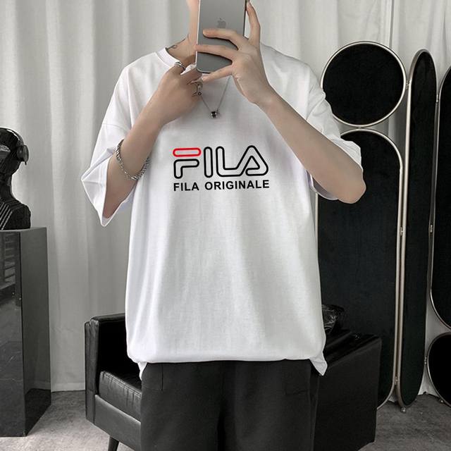 Fila official website counter new basic style big logo pure cotton short-sleeved
