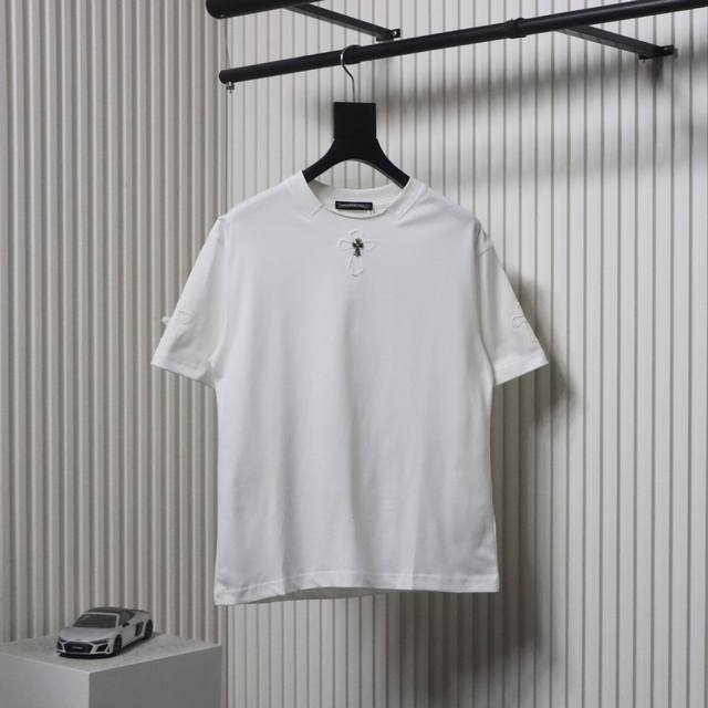 Chromehearts 25Ss cut-and-painted inlaid silver cross embroidered short-sleeved