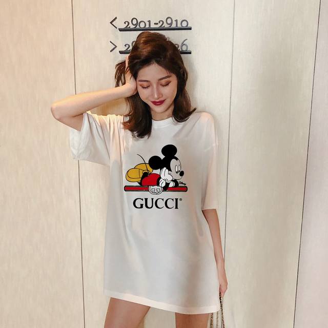 ! Gucci classic Mickey Mouse letter short sleeves, widened and thickened ribbed