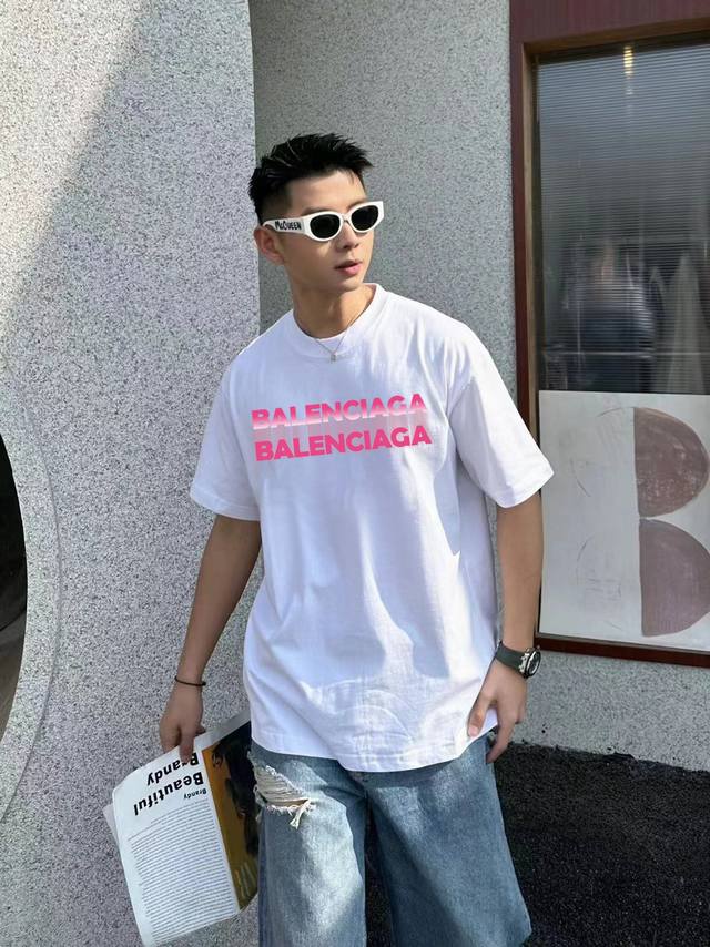 Balsenciaga red letter couple casual short-sleeved T-shirt Highest version! Cust