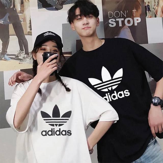 Adidas Trefoil classic retro big logo short sleeves Loose couple short sleeves C