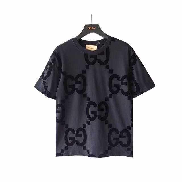 Actual details + size chart Gucci flocked full-print logo round neck T-shirt Hig