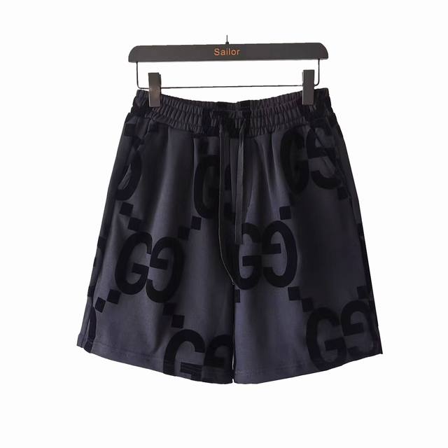 Actual details + size chart Gucci flocked full-print logo shorts 380G pure cotto