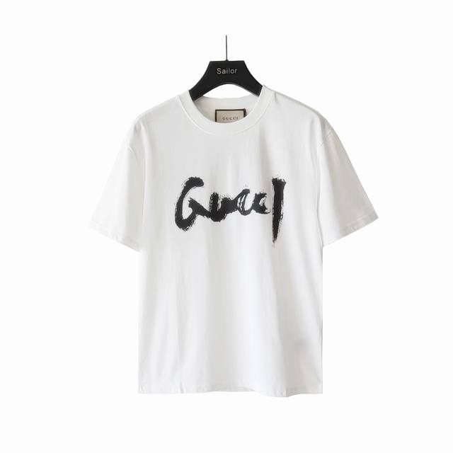 Actual details + size chart Balenciaga X Gucci graffiti print round neck T-shirt