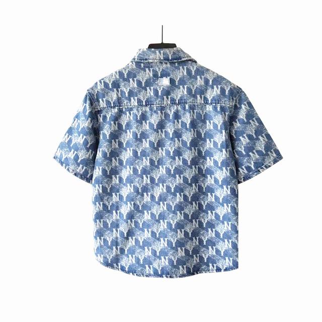 Size chart + real shot details Mlb Geometric full print shirt collar denim short