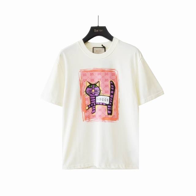 Size chart + real shot details Cucci 24 new cartoon cat pattern short-sleeved T-