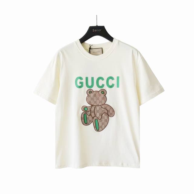 Actual details + size chart Gucci old flower patch bear round neck short sleeve