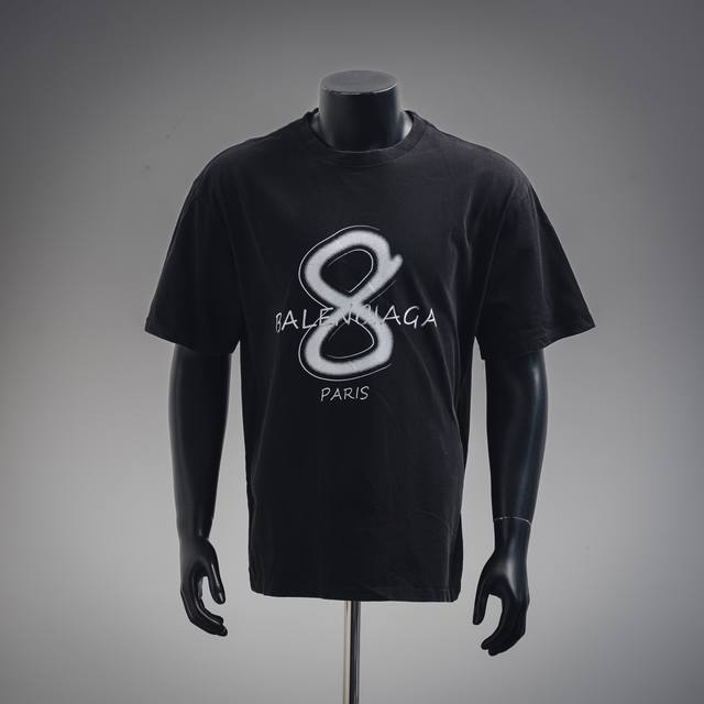 Balenciaga Blcg 25Ss washed 8-character cursive letter print short-sleeved T-shi