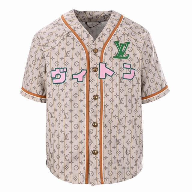 Louisvuittonlv catwalk co-branded embroidered short-sleeved baseball shirt Custo