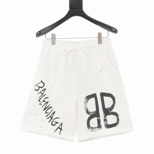 Balenciaga 25Ss double B letter print shorts The fabric is made of 380G pure cot