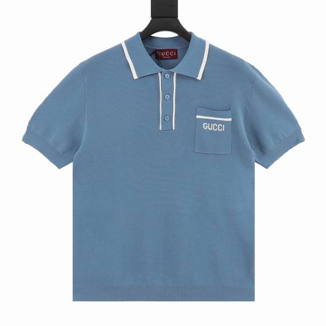 Gucci New Style Shirt Contrast Collar Embroidered Logo Knitted Polo Short Sleeve