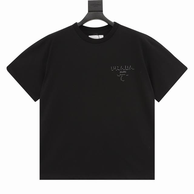 Prada 3D embossed round neck short sleeves Cell cotton fabric, 3D embossed logo,