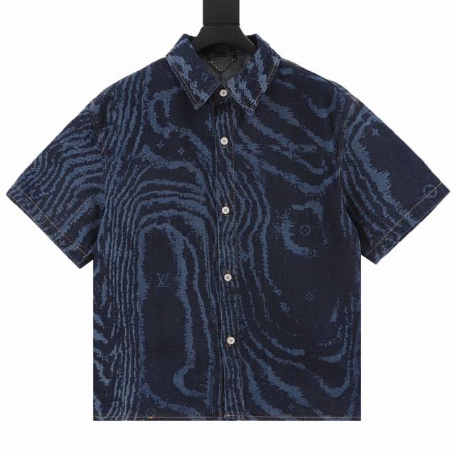 Louis Vuitton Lv blue wave laser dark pattern denim short-sleeved shirt Original
