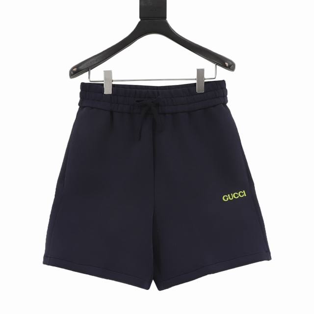 Gucci Guc yellow letter patch shorts use the golden ratio of 95% recycled viscos