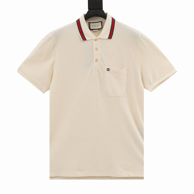 Gucci Pocket Embroidered Logo Short Sleeve Polo Shirt Gucci Double G Interlockin
