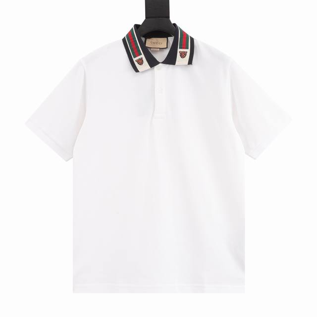 Cucci Tiger Head Embroidered Logo Short Sleeve Polo Shirt Made of cotton pique m