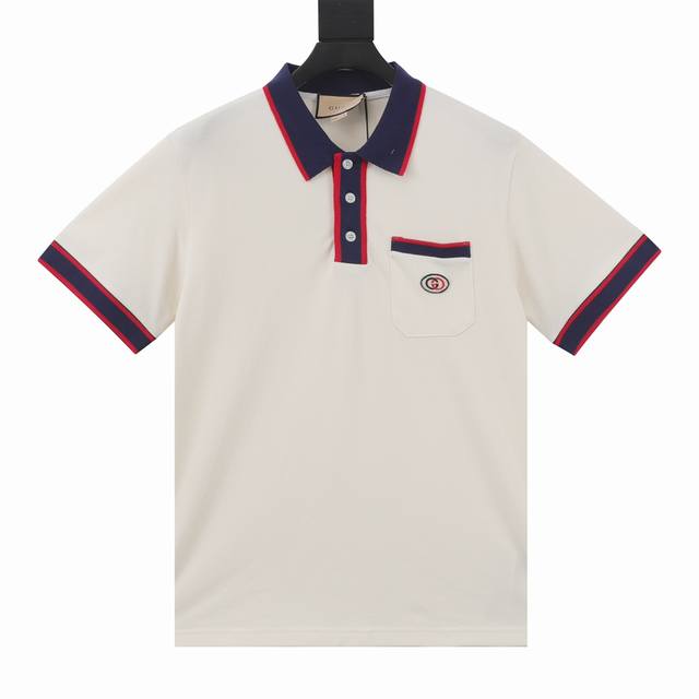 Gucci Pocket Embroidered Logo Short Sleeve Polo Shirt Gucci Double G Interlockin