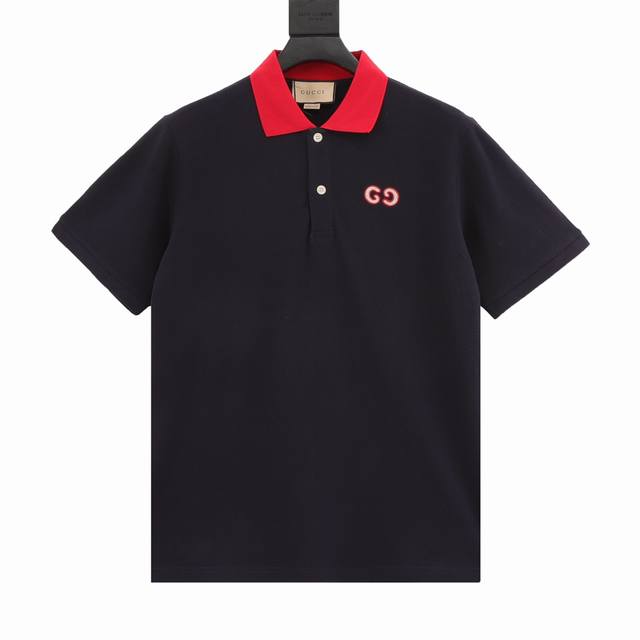 Gucci Double G Embroidered Logo Lapel Polo Short Sleeve Made of cotton pique mes