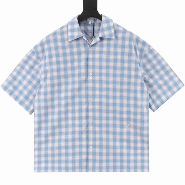Loewe 25Ss blue plaid short-sleeved shirt with embroidered logo Loewe's new ligh