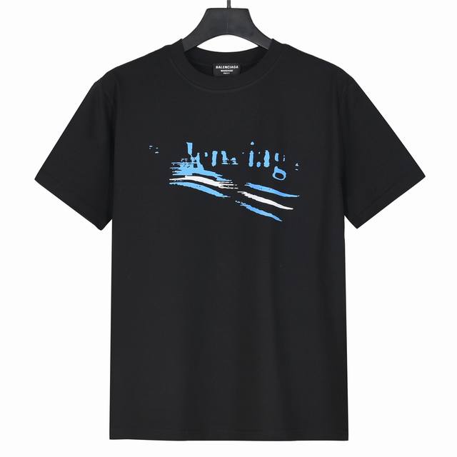 Balenciaga 25Ss new front and back wave print short-sleeved T-shirt The fabric i