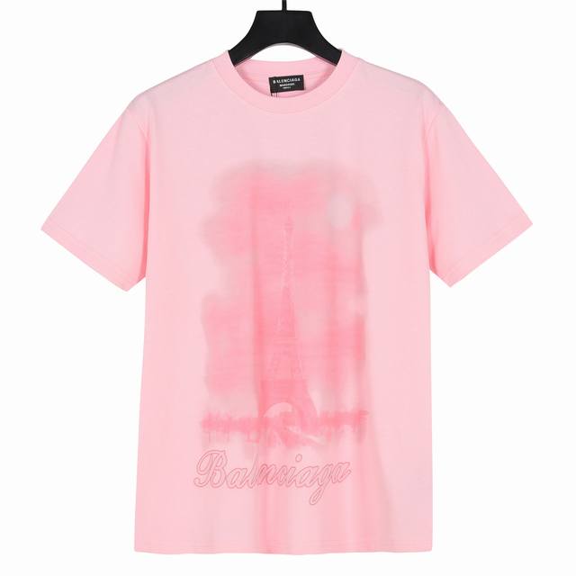 Balenciaga digital direct spray sunset tower short-sleeved T-shirt The fabric is