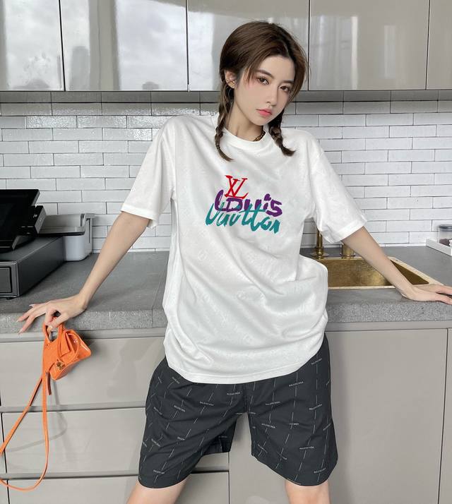 Lv colorful letter print short sleeve top picture