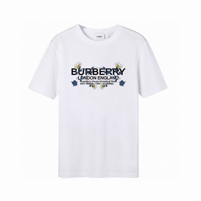 Burberry 22Ss letter floral short-sleeved T-shirt. High version, trendy high str